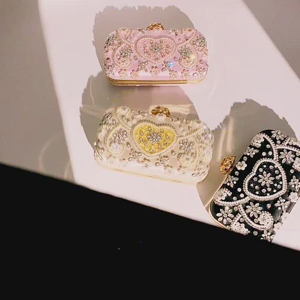 Gems Heart! Luxury Mini Size Phone Bag with Jewelry, Club Clutch Bag, Night Dinner Event handbag