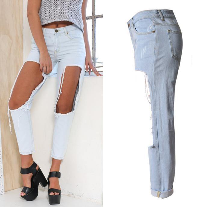 Big Hollow-Out! Straight Leg Jeans, Denim, Bottoms, Women Jeans, Femme Bottoms - Bohedian.Shop