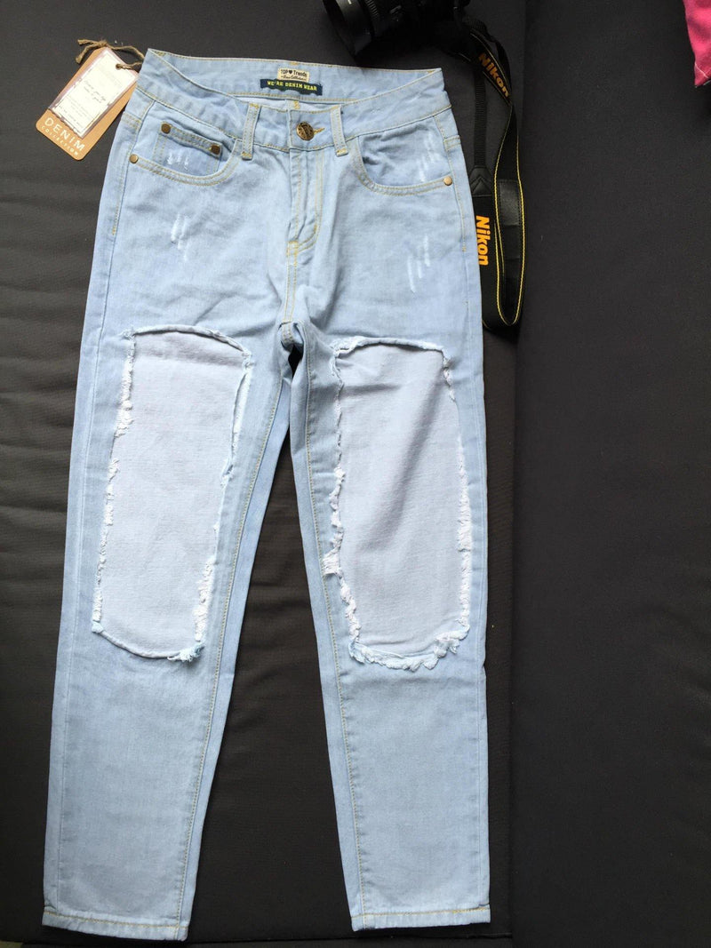 Big Hollow-Out! Straight Leg Jeans, Denim, Bottoms, Women Jeans, Femme Bottoms - Bohedian.Shop