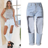 Big Hollow-Out! Straight Leg Jeans, Denim, Bottoms, Women Jeans, Femme Bottoms - Bohedian.Shop