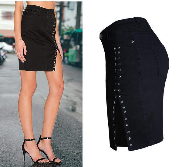 Black Eyelets! Black Jeans Skirt, Denim Skirt, Bottoms, Women Jeans, Femme Bottoms - Bohedian.Shop