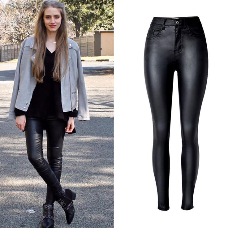 Black PU Skinny Classic! Leather Pants, Bottoms, Women Jeans, Femme Bottoms, Pants Trousers - Bohedian.Shop