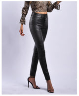 Black PU Skinny Leopard! Leather Pants, Bottoms, Women Jeans, Femme Bottoms, Leopard Skninny-TownTiger