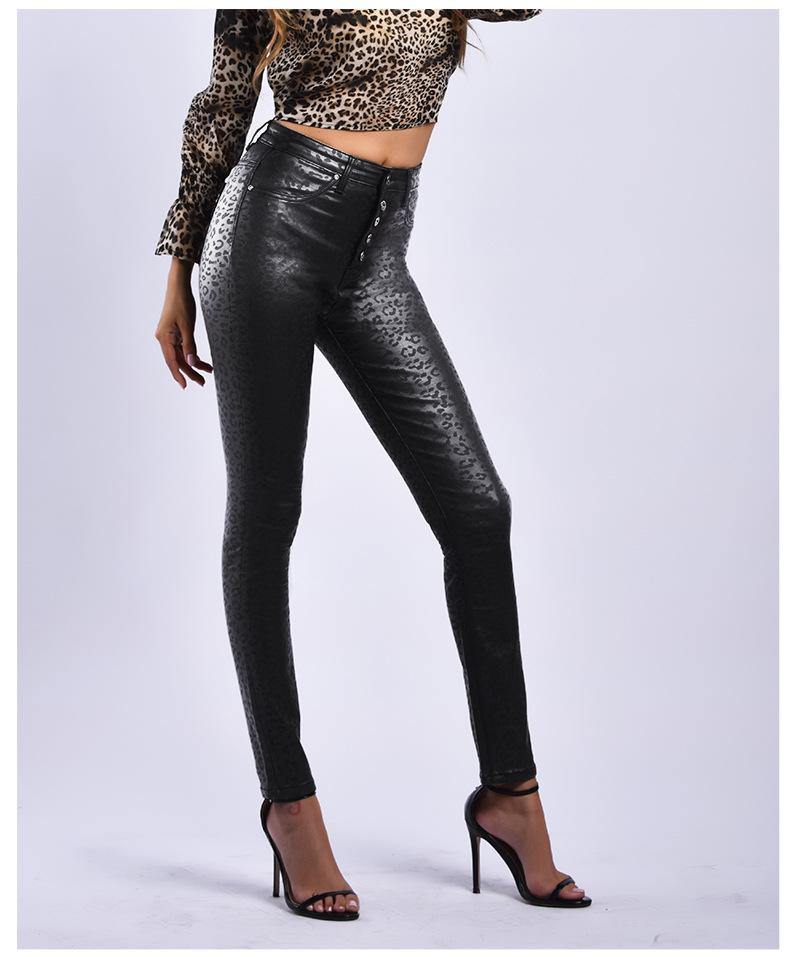 Black PU Skinny Leopard! Leather Pants, Bottoms, Women Jeans, Femme Bottoms, Leopard Skninny-TownTiger