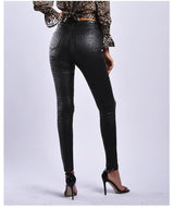 Black PU Skinny Leopard! Leather Pants, Bottoms, Women Jeans, Femme Bottoms, Leopard Skninny-TownTiger