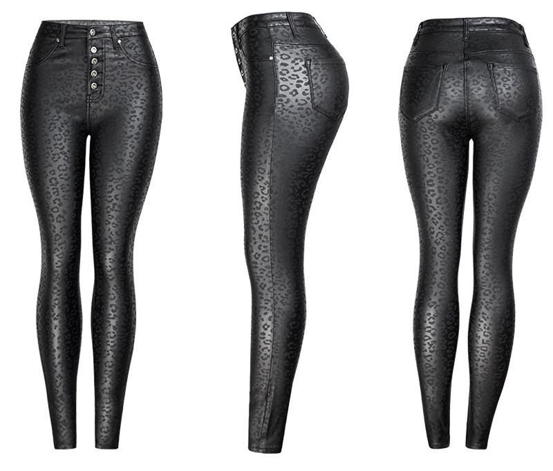 Black PU Skinny Leopard! Leather Pants, Bottoms, Women Jeans, Femme Bottoms, Leopard Skninny-TownTiger