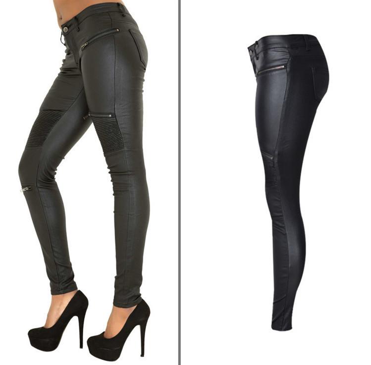 Black PU Skinny Motocycle! Leather Pants, Bottoms, Women Jeans, Femme Bottoms, Pants Trousers - Bohedian.Shop