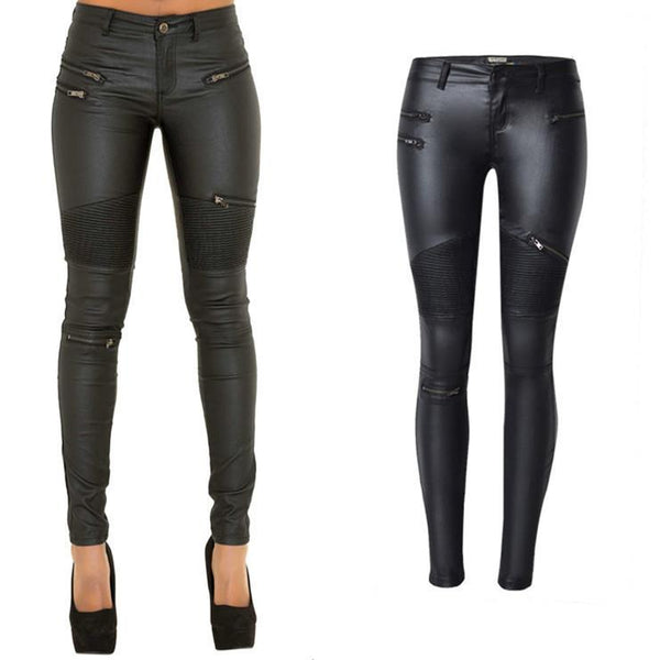 Black PU Skinny Motocycle! Leather Pants, Bottoms, Women Jeans, Femme Bottoms, Pants Trousers - Bohedian.Shop