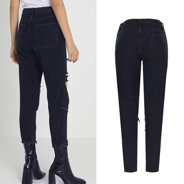 Black Ripped! Black Ripped Jeans, Denim, Bottoms, Women Jeans, Femme Bottoms, Pants Trousers-TownTiger