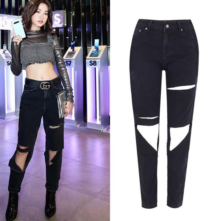 Black Ripped! Black Ripped Jeans, Denim, Bottoms, Women Jeans, Femme Bottoms, Pants Trousers-TownTiger