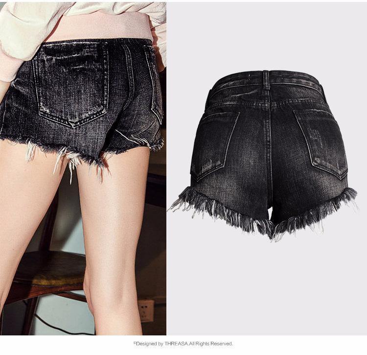 Black Shorts Eyelets!Black Jeans Shorts, Distressed Denim Hot Pants, Bottoms,Femme Bottoms - Bohedian.Shop