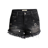 Black Shorts Eyelets!Black Jeans Shorts, Distressed Denim Hot Pants, Bottoms,Femme Bottoms - Bohedian.Shop