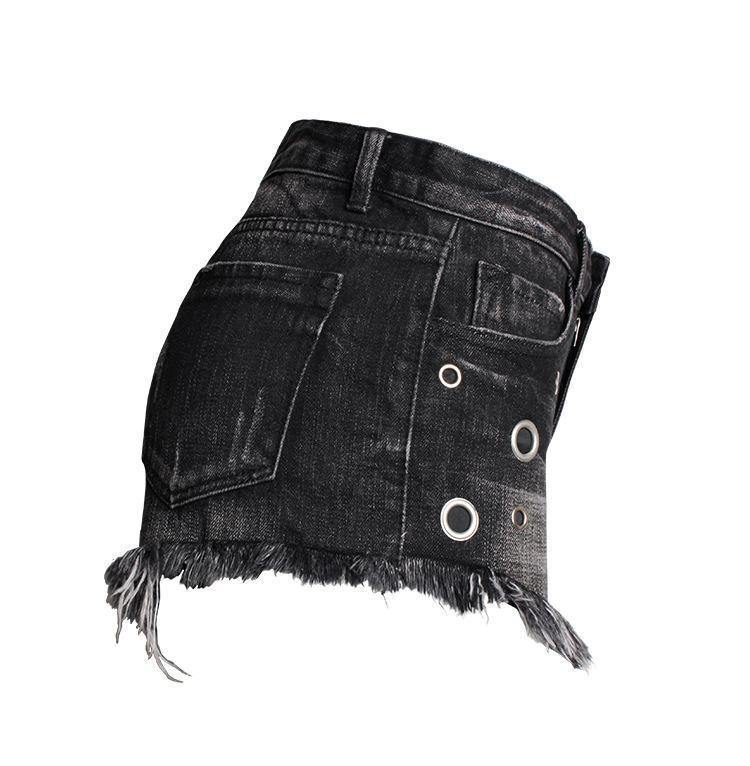 Black Shorts Eyelets!Black Jeans Shorts, Distressed Denim Hot Pants, Bottoms,Femme Bottoms - Bohedian.Shop