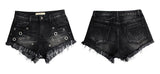 Black Shorts Eyelets!Black Jeans Shorts, Distressed Denim Hot Pants, Bottoms,Femme Bottoms - Bohedian.Shop