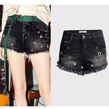 Black Shorts Eyelets!Black Jeans Shorts, Distressed Denim Hot Pants, Bottoms,Femme Bottoms - Bohedian.Shop