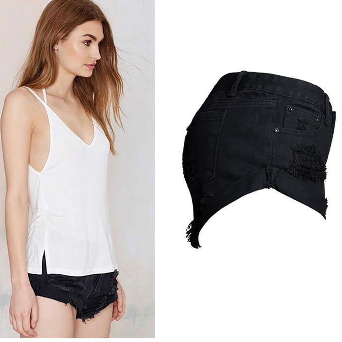 Black Shorts Ripped!Black Jeans,Printed Denim Hot Pants, Bottoms,Femme Bottoms - Bohedian.Shop