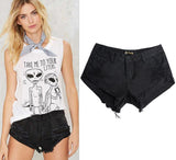 Black Shorts Ripped!Black Jeans,Printed Denim Hot Pants, Bottoms,Femme Bottoms - Bohedian.Shop