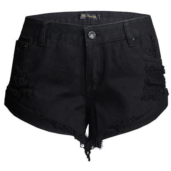 Black Shorts Ripped!Black Jeans,Printed Denim Hot Pants, Bottoms,Femme Bottoms - Bohedian.Shop