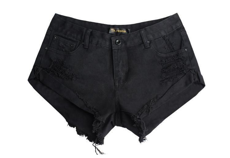 Black Shorts Ripped!Black Jeans,Printed Denim Hot Pants, Bottoms,Femme Bottoms - Bohedian.Shop