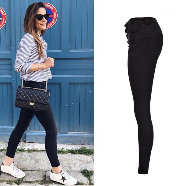 Black Skinny! Black High Waisted Jeans, Denim, Bottoms, Women Jeans, Femme Bottoms-TownTiger