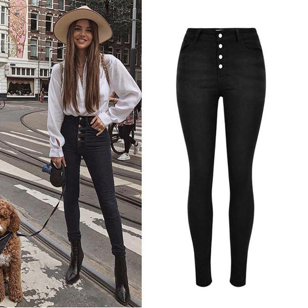 Black Skinny! Black High Waisted Jeans, Denim, Bottoms, Women Jeans, Femme Bottoms-TownTiger