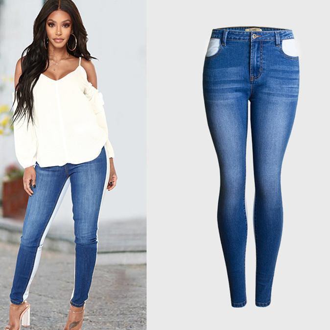 Blue and White Color-Contrast! Blue Skinny Jeans, Denim, Women Jeans, Femme Bottoms - Bohedian.Shop