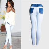 Blue and White Color-Contrast! Blue Skinny Jeans, Denim, Women Jeans, Femme Bottoms - Bohedian.Shop