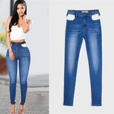 Blue and White Color-Contrast! Blue Skinny Jeans, Denim, Women Jeans, Femme Bottoms - Bohedian.Shop