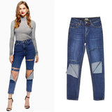 Blue Ripped! Blue Ripped Jeans, Denim, Bottoms, Women Jeans, Femme Bottoms, Pants Trousers-TownTiger