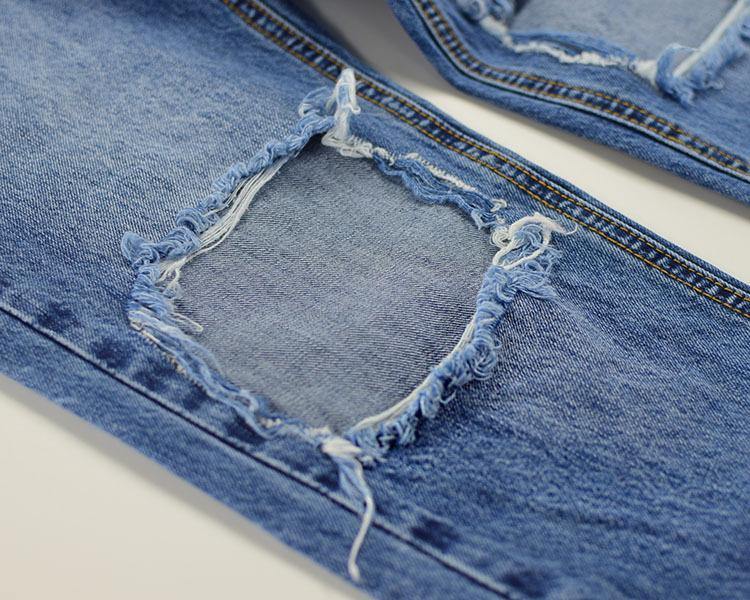 Blue Ripped Knee! Light Blue Ripped Jeans, Denim, Bottoms, Women Jeans, Femme Bottoms, Pants Trousers-TownTiger