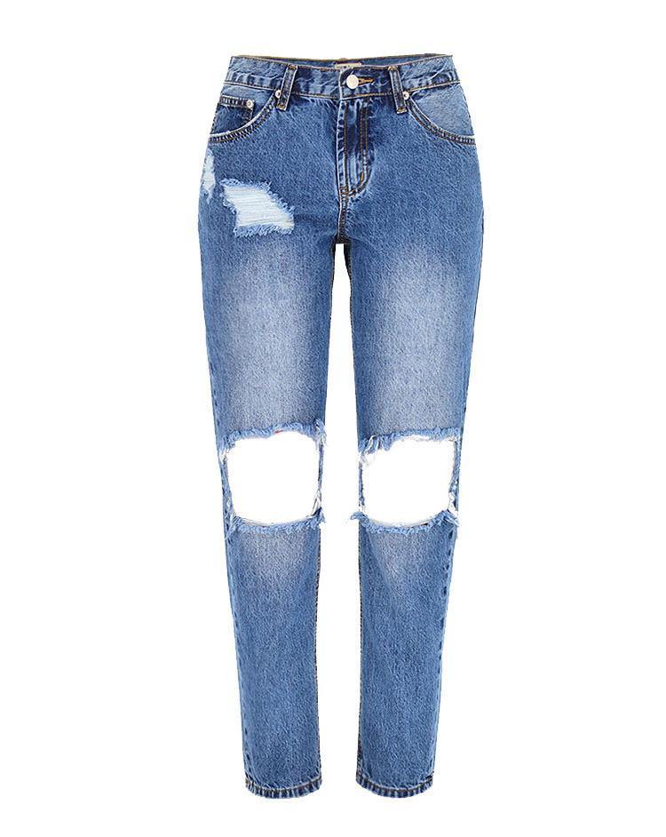 Blue Ripped Knee! Light Blue Ripped Jeans, Denim, Bottoms, Women Jeans, Femme Bottoms, Pants Trousers-TownTiger