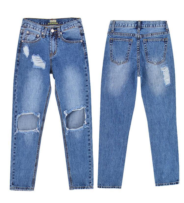 Blue Ripped Knee! Light Blue Ripped Jeans, Denim, Bottoms, Women Jeans, Femme Bottoms, Pants Trousers-TownTiger