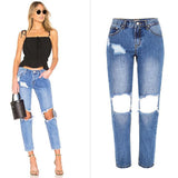 Blue Ripped Knee! Light Blue Ripped Jeans, Denim, Bottoms, Women Jeans, Femme Bottoms, Pants Trousers-TownTiger