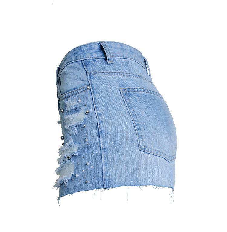 Blue Shorts Beads! Blue Jeans, Ripped Denim Hot Pants with Beads, Bottoms,Femme Bottoms - Bohedian.Shop