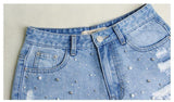 Blue Shorts Beads! Blue Jeans, Ripped Denim Hot Pants with Beads, Bottoms,Femme Bottoms - Bohedian.Shop