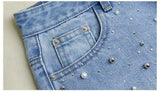 Blue Shorts Beads! Blue Jeans, Ripped Denim Hot Pants with Beads, Bottoms,Femme Bottoms - Bohedian.Shop