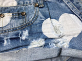 Blue Shorts Hearts!Blue Jeans,Printed Denim Hot Pants, Bottoms,Femme Bottoms - Bohedian.Shop