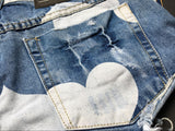 Blue Shorts Hearts!Blue Jeans,Printed Denim Hot Pants, Bottoms,Femme Bottoms - Bohedian.Shop