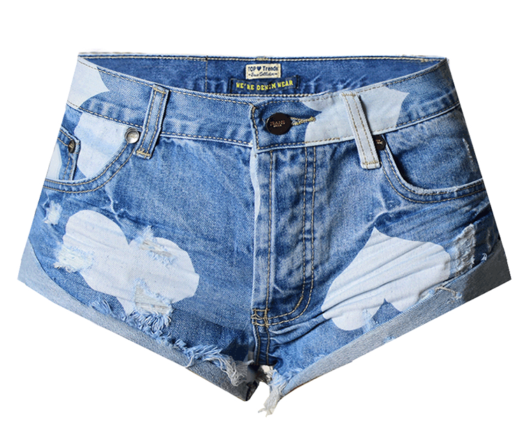 Blue Shorts Hearts!Blue Jeans,Printed Denim Hot Pants, Bottoms,Femme Bottoms - Bohedian.Shop