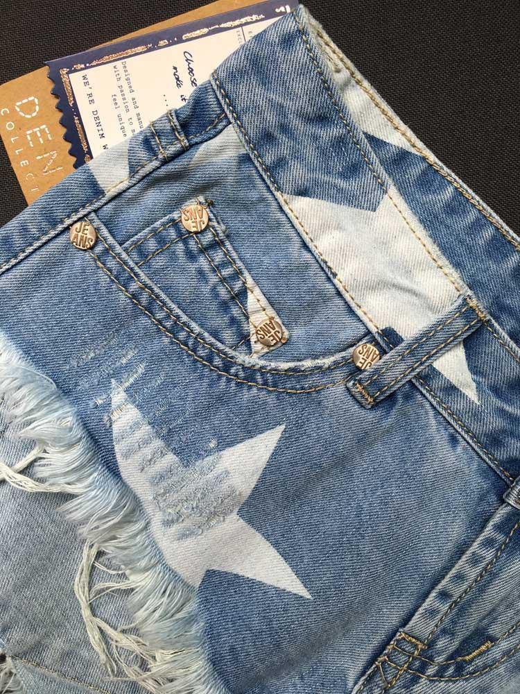 Blue Shorts Stars!Blue Jeans,Printed Denim Hot Pants, Bottoms,Femme Bottoms - Bohedian.Shop