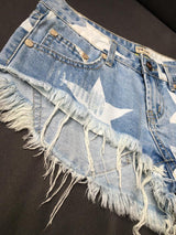 Blue Shorts Stars!Blue Jeans,Printed Denim Hot Pants, Bottoms,Femme Bottoms - Bohedian.Shop