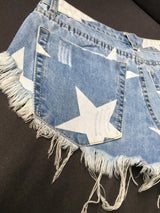 Blue Shorts Stars!Blue Jeans,Printed Denim Hot Pants, Bottoms,Femme Bottoms - Bohedian.Shop