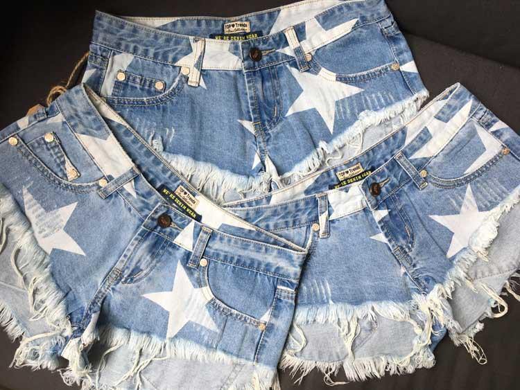 Blue Shorts Stars!Blue Jeans,Printed Denim Hot Pants, Bottoms,Femme Bottoms - Bohedian.Shop