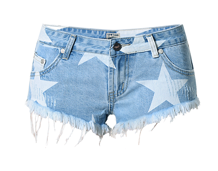 Blue Shorts Stars!Blue Jeans,Printed Denim Hot Pants, Bottoms,Femme Bottoms - Bohedian.Shop