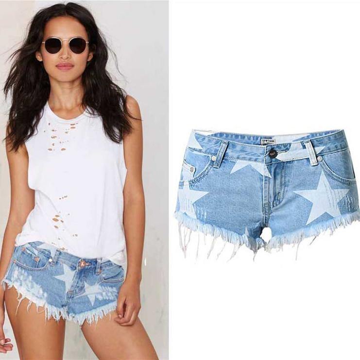 Blue Shorts Stars!Blue Jeans,Printed Denim Hot Pants, Bottoms,Femme Bottoms - Bohedian.Shop