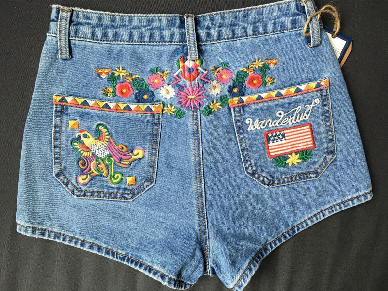 Boho Floral Embroidery!Blue Jeans, Denim, Bottoms, Women Jeans, Femme Bottoms, Hot Pants - Bohedian.Shop