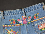 Boho Floral Embroidery!Blue Jeans, Denim, Bottoms, Women Jeans, Femme Bottoms, Hot Pants - Bohedian.Shop