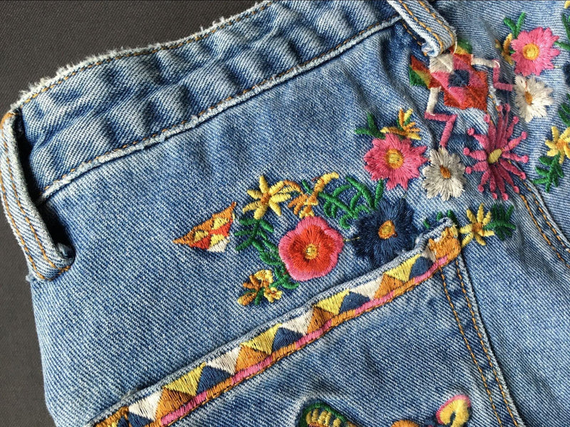 Boho Floral Embroidery!Blue Jeans, Denim, Bottoms, Women Jeans, Femme Bottoms, Hot Pants - Bohedian.Shop