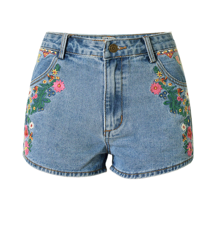 Boho Floral Embroidery!Blue Jeans, Denim, Bottoms, Women Jeans, Femme Bottoms, Hot Pants - Bohedian.Shop