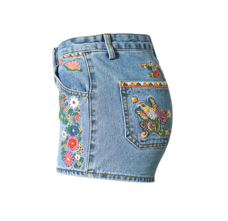 Boho Floral Embroidery!Blue Jeans, Denim, Bottoms, Women Jeans, Femme Bottoms, Hot Pants - Bohedian.Shop